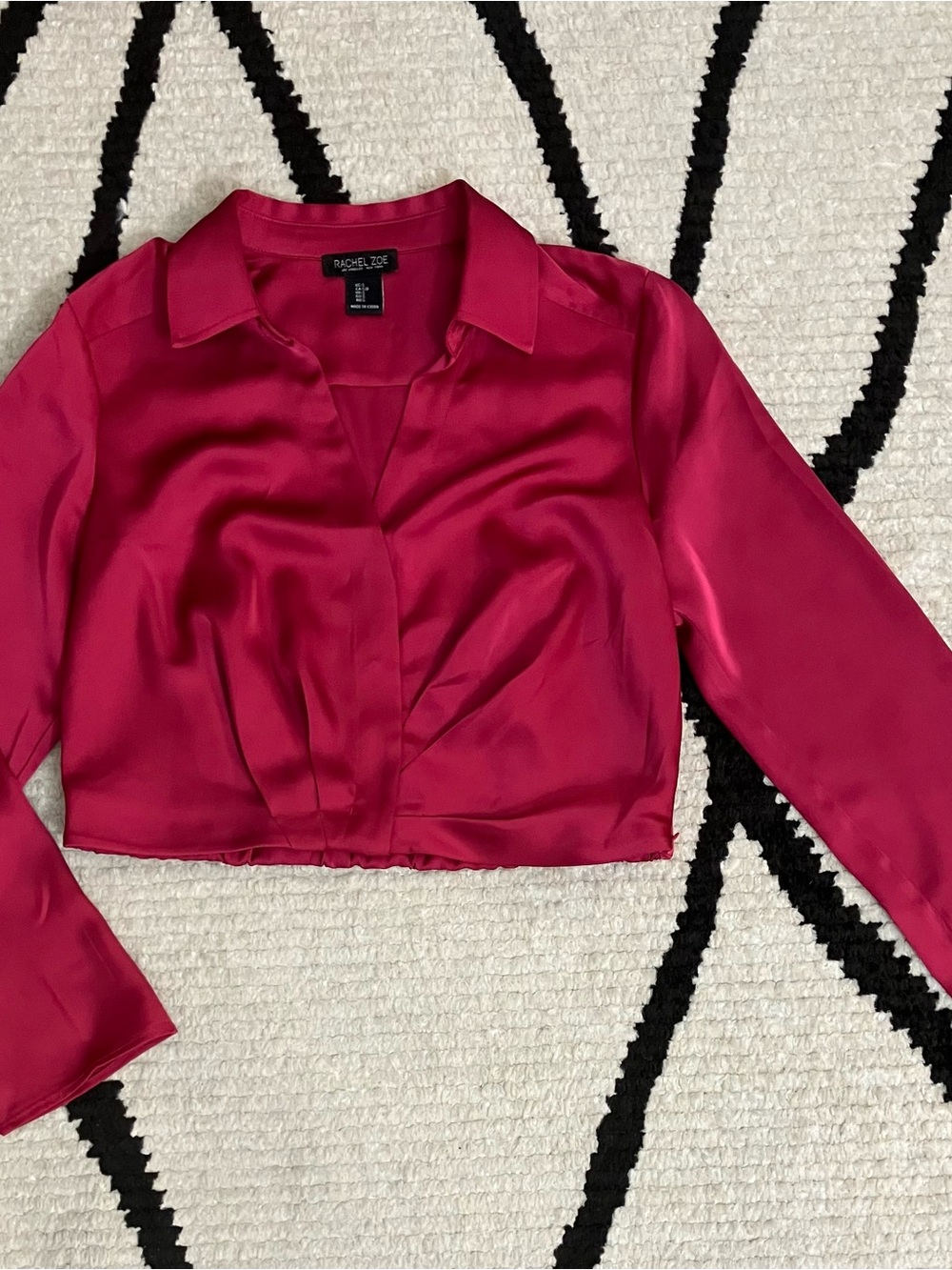 Rachel Zoe Hot Pink Satin LikeCropped Blouse Shirt